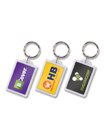 The Trends Collection Rectangular Lens Key Ring is our most popular style of key ring.  Can have numbering attached per unit at additional cost.  Full colour print.