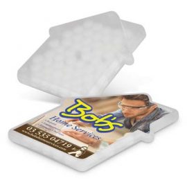 The Trends House Mints is a house shaped mint card that contains sugar free mints.  Available in Frosted Clear.  Great for real estate agents gifts.