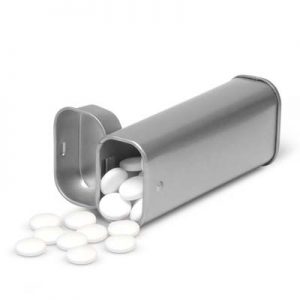 The Trends High Mint Tin is a stylish flip top tin filled with 30grams of peppermints.  Available in Matt Silver.  Great branded confectionery