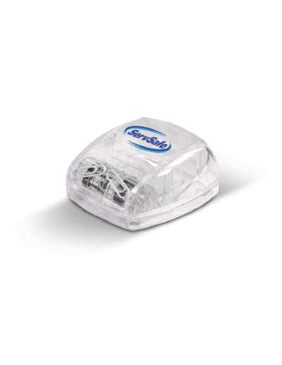 100606 Trends Collection Roll-A-Clip - Promotrenz The Trends Collection Roll-A-Clip is a desk top clip dispenser with convenient magnetised roller wheel. Clips supplier. Clear. Great branded stationery product.