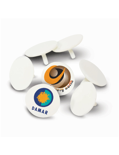 The Trends Plastic Golf Ball Marker is a lost cost plastic golf ball marker.  In White and branding available.  Great golf promotional product.