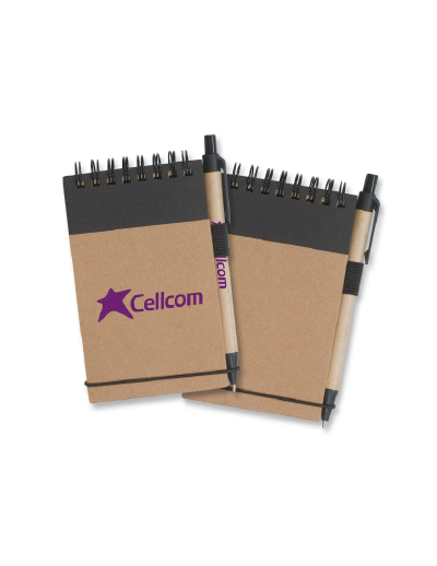 100933 Trends Collection Enviro Note Book - Promotrenz The Trends Collection Enviro Note Book is a 50 page, wire bound, pocket note book with elastic strap and pen. Book and pen made from recycled paper. Great eco promotional product.