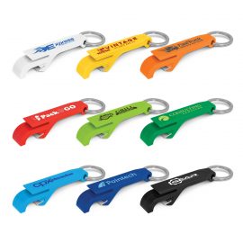 The Trends Snappy Bottle Opener Key Ring is a compact plastic opener on a key ring. In 7 colours. Great branded promotional product.