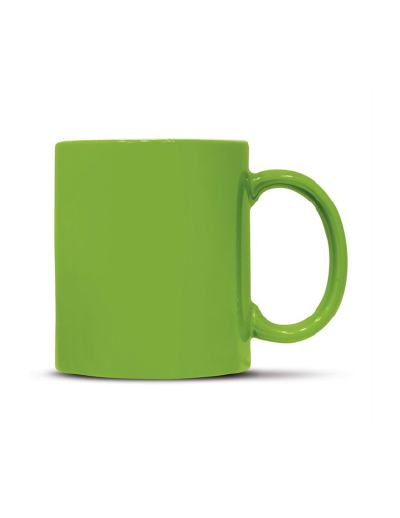 The Trends Collection Arabica Coffee mug is a 300ml D Handle stoneware coffee mug.  White inside, colour outside.  Great branded promotional drink ware.