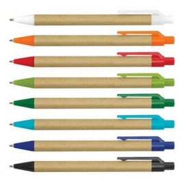 The Trends Kraft Pen is an eco friendly retractable ball pen.  In 8 colours.  Great branding options.  Great branded eco friendly promotional pens.