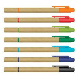 The Trends Kraft Pen Highlighter is an eco friendly ball pen.  7 colours available.  Built in Highlighter.  Great branded promotional pen.
