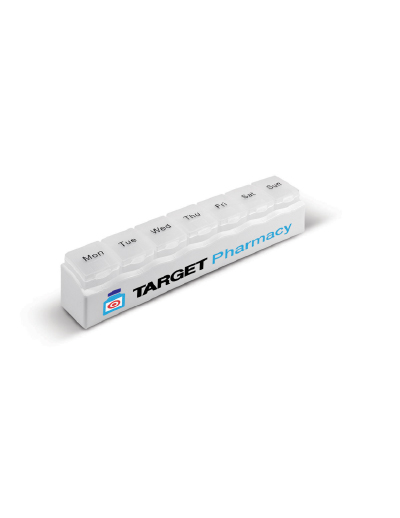 104630 Trends Medication Organiser The Trends Medication Organiser contains 7 individual pill boxes that remove easily. Marked with days of week. Great medical branded promo product.