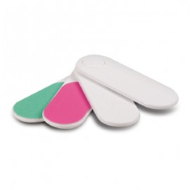 The Trends Collection Swivel Nail Care Kit contains 4 nail files & buffers in fold away kit.  In White.  Great branded promotional beauty product.
