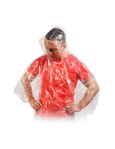 The Trends Emergency Rain Coat is hooded and waterproof.  Supplied folded in a compact plastic polybag.  Great event promo product.  In clear with full colour label.