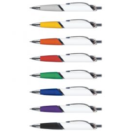 The Trends Collection Avenger Pen is a retractable plastic & metal ball pen with a soft touch rubber grip.  Full colour printing.  Great promo pen product.