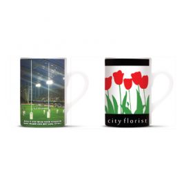 The Trends Roma Coffee Mug is a 300ml slimline stoneware coffee mug.  Dishwasher Safe.  Great branded coffee mug for hospitality & corporate gifts.