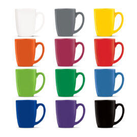The Trends Collection Sorrento Coffee Mug is a bright coloured stoneware 300ml coffee mug.  12 colours.  Great branded promotional mugs for hospitality and gifts.