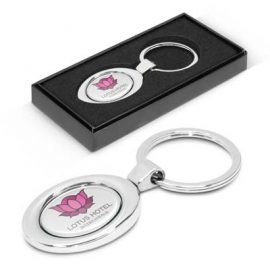 The Trends Oval Metal Key Ring is a metal oval key ring with shiny chrome finish.  Great branded promotional key ring product.