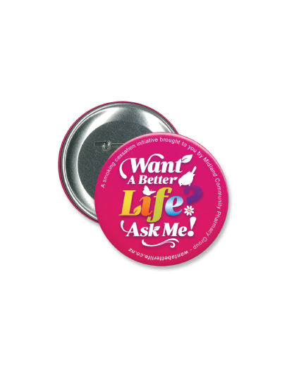 105803 Trends Collection Button Badge Round - Promotrenz The Trends Collection Button Badge Round is a 90mm pin on button badge. Full colour printing included in the price. Great branded promotional badge for all occasions.
