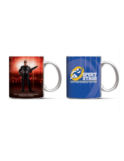 The Trends Collection Cybertron Coffee Mug is a 330ml sublimated coffee mug with a unique silver coating.  Dishwasher safe.  Available in silver.  Great promo product.