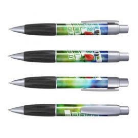 The Trends Matrix 360 Pen is a retractable plastic ball pen designed for full colour wrap around printing.  Min. 5000 units.  Great branded promotional pen.
