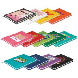 The Trends Omega NoteBook is a luxury 80 lined page, hard cover notebook.  13 colours available.  Great branded promotional stationery product.