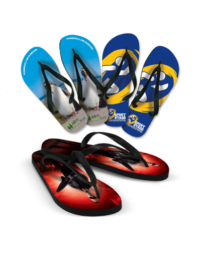 The Trends Collection Flip Flops are the perfect promotional product for summer!  Sublimation printing with your logo.  Great jandals for spas and summer events.