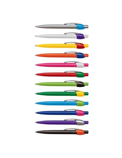 106153 Trends Collection Jedi Pen The Trends Collection Jedi Pen is a retractable plastic ball pen with high quality satin chrome metal clip. Mix n Match. 144 colour combinations. Great branded promotional pen.