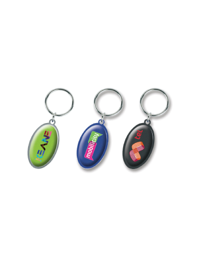 106171 Trends Surf Key Ring The Trends Surf Key Ring is a light weight metal key ring. 3 colours. Resin Coated. Great branded promotional key ring product.