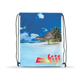 The Trends Collection Drawstring Back Pack is a robust low cost drawstring back pack.  Full colour printing on front.  Comes in Black.  Sublimation printing.