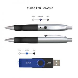 The Trends Turbo Gift Set is a stylish gift set with a pen and 4gb flash drive.  Mix n match.  Great branded promotional or corporate gift product.