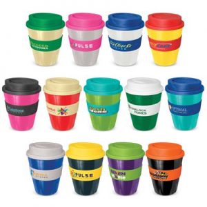 112529 TRENDS Express Cup 350ml The Trends Express Cup 350ml is a reusable coffee cup with heat resistant band. Dishwasher safe. Great branded coffee drink ware promo product.