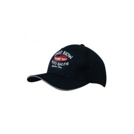 The Headwear Professionals Breathable Poly Cap with Sandwich Trim cap is a structured 6 panel, pre curved peak cap.  Available in 5 colours and can be branded with your logo.