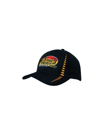 Headwear Professionals Breathable Poly Cap Twill with Small Check Patterning -4010-Black-gold Headwear Professionals Breathable Poly Cap Twill with Small Check Patterning