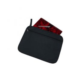 The Legend Life Economy Satchel has a wrist strap and business card holder with a full width zip pocket on front.  Black.  Great branded satchels & promo bags.