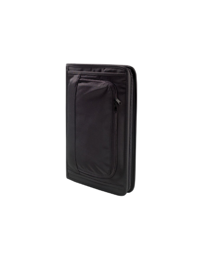 The Legend Life Microfibre Compendium has an A4 lined writing pad, credit card and pen holders and 2 document holders.  Black.  Great branded compendiums & portfolios.