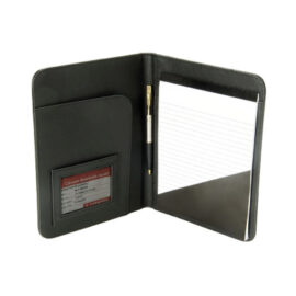 The Legend Life Leather A5 Folder is a compendium made from natural leather.  Black.  With writing pad, card holder & pen loop.  Great branded folders & business portfolios.