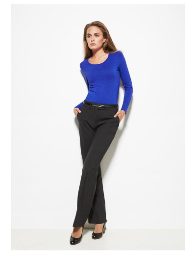 The Biz Corporates Womens Adjustable Waist Pant is a 55% Polyester 43% Wool 2% Elastane mid rise pant. Available in 3 colours. Sizes 4-30.