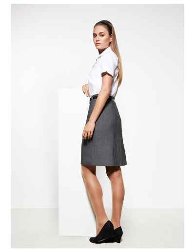 The Biz Corporates Womens Panelled Skirt is a 63% Polyester, 33% Viscose and 4% Elastane skirt. Available in Grey. Sizes 4-26.