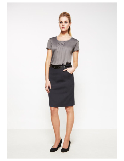 The Biz Corporates Womens Multi-Pleat Skirt is a 55% Polyester, 43% Wool, 2% Elastane skirt. Available in 3 colours. Sizes 4-26.