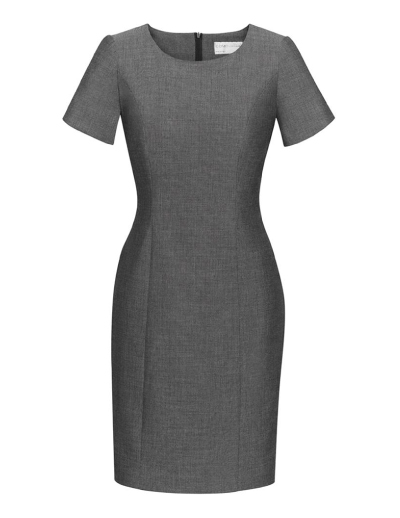 The Biz Corporates Womens Short Sleeve Dress- Textured is 63% Polyester 33% Viscose and 4% Elastane dress. Available in Grey. Sizes 4-22.