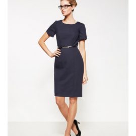 The Biz Corporates Womens Short Sleeve Dress- Wool is 63% Polyester 33% Viscose and 4% Elastane dress. Available in 3 colours. Sizes 4-22.