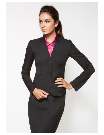 Biz-Corporates-Womens-Short-Jacket-with-Reverse-Lapel 60113-worn The Biz Corporates Womens Short Jacket with Reverse Lapel is a cool stretch jacket made of 92% Polyester 8% Bamboo. Available in 3 colours. Sizes 4-26.