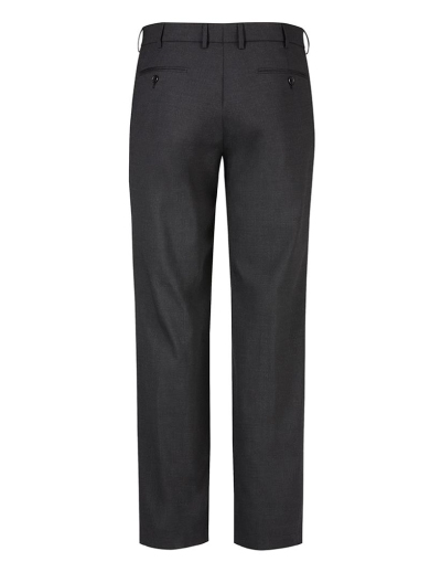 The Biz Corporates Men Flat Front Pant Regular is a wool blend made of 55% Polyester, 43% Wool, 2% Elastane Available in 3 colours. Sizes 77R-122R.