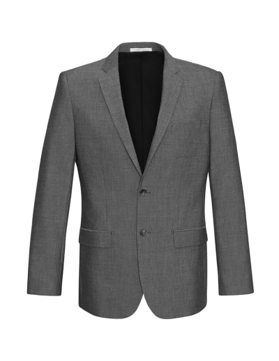 The Biz Corporates Mens Slimline Jacket is a textured fabric made of 63% Polyester, 33% Viscose and 4% Elastane. Available in Grey. Sizes 87R - 127R.