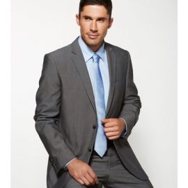 The Biz Corporates Mens Slimline Jacket is a textured fabric made of 63% Polyester, 33% Viscose and 4% Elastane. Available in Grey. Sizes 87R - 127R.