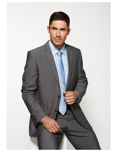 Biz-Corporates-Mens-Slimline-Jacket-textured-80313-grey-worn The Biz Corporates Mens Slimline Jacket is a textured fabric made of 63% Polyester, 33% Viscose and 4% Elastane. Available in Grey. Sizes 87R - 127R.