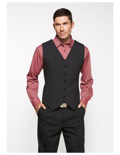 The Biz Corporates Mens Peaked Vest Knitted Back ia a Wool blend made of 55% Polyester, 43% Wool, 2% Elastane. Available in Black. Sizes 87R - 142R.