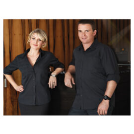 The Unlimited Editions Mens Soho Shirt is a 60% cotton business shirt.  Roll up tab sleeves.  Black.  Great branded work shirts from C-Force Textiles.