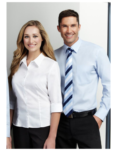 The Biz Collection Mens Luxe Long Sleeve Shirt is a 100% Cotton mini herringbone fabric.  Available in white & blue.  SizesS-5XL.  