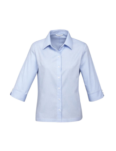 The Biz Collection Ladies Luxe 3/4 Sleeve Shirt is a 100% Cotton mini herringbone fabric.  Available in white & blue. Sizes 6-24.