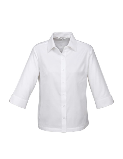 The Biz Collection Ladies Luxe 3/4 Sleeve Shirt is a 100% Cotton mini herringbone fabric.  Available in white & blue. Sizes 6-24.