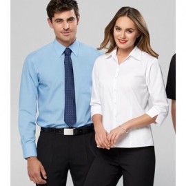 The Biz Collection Mens Base Long Sleeve Shirt is 65% Polyester, 35% cotton.  Available in white & blue. Sizes XS-5XL.