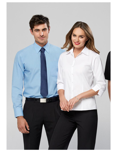 s10510-s10521_worn_725 The Biz Collection Mens Base Long Sleeve Shirt is 65% Polyester, 35% cotton. Available in white & blue. Sizes XS-5XL.