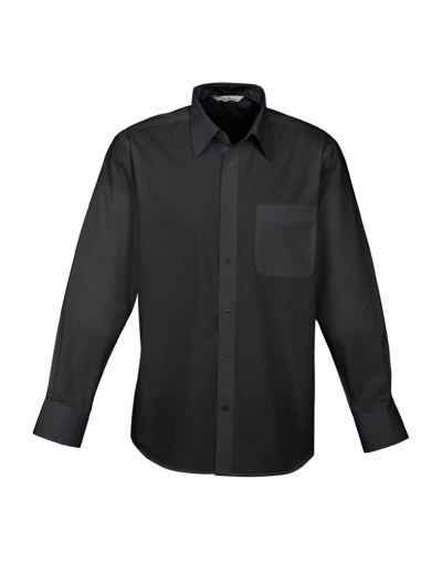 The Biz Collection Mens Base Long Sleeve Shirt is 65% Polyester, 35% cotton. Available in white & blue. Sizes XS-5XL.